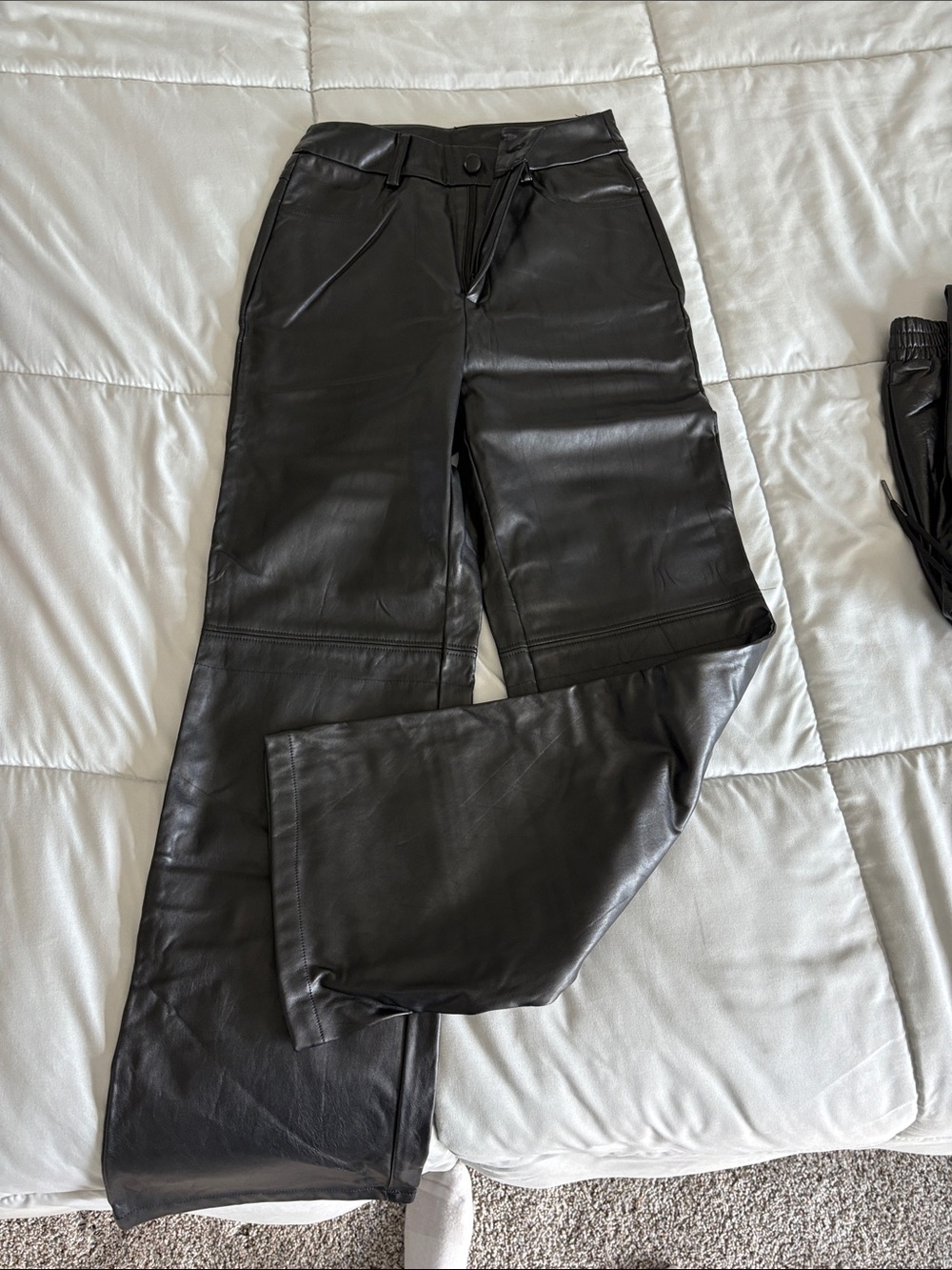 SHEIN Black Faux Leather Flare Pants